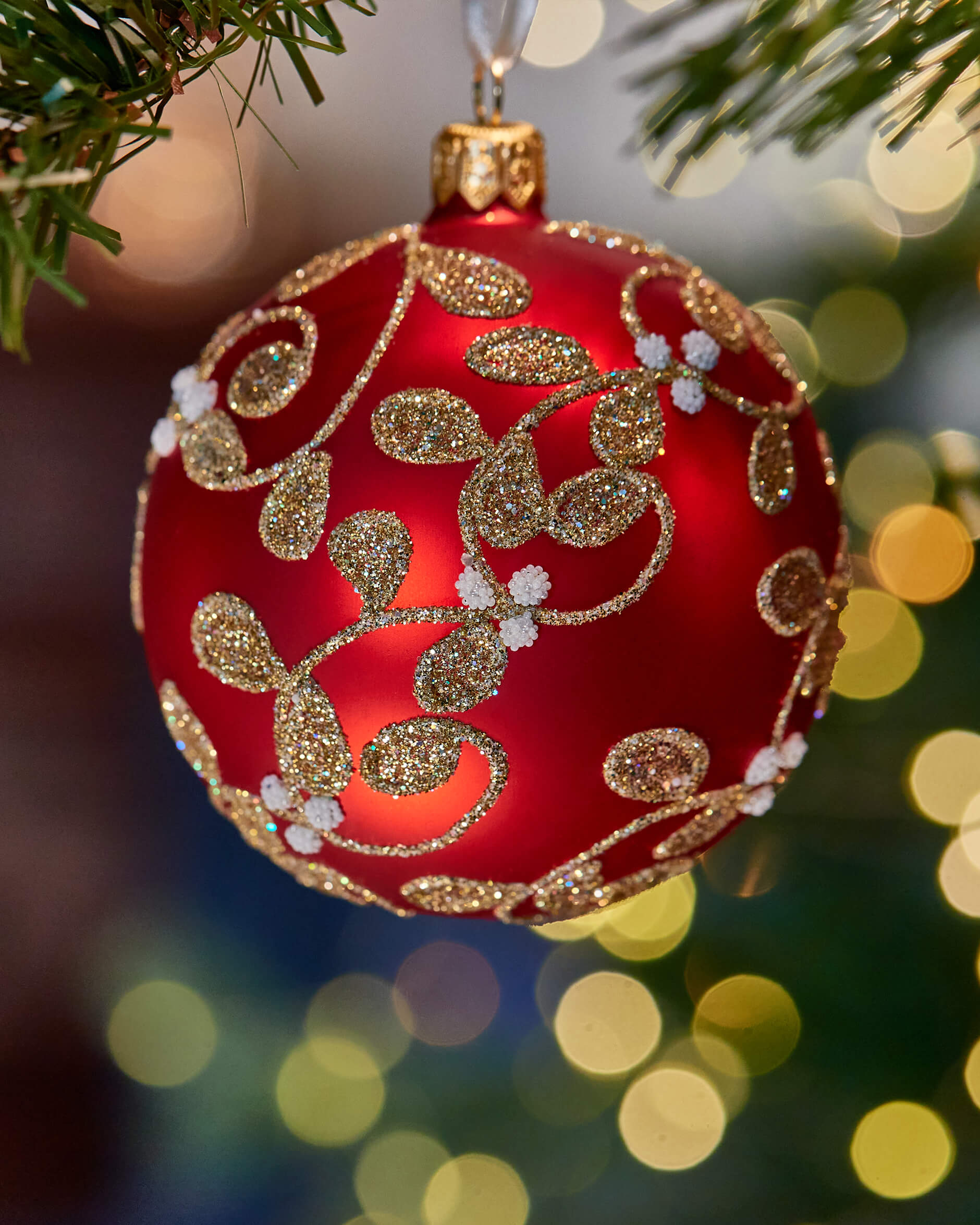 Lux Sparkling Leaves julkula röd 8cm