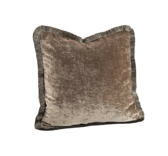 Beige - Garda Velvet cushion cover fringes beige