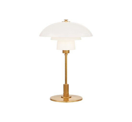 White Glass - Whitman Desk Lamp Antique Brass/White