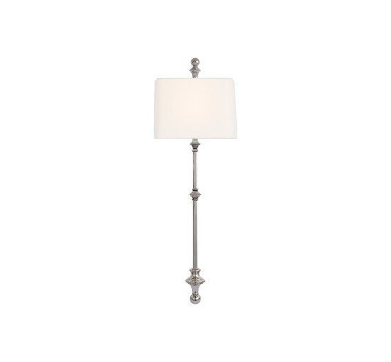 Polished Nickel - Cawdor Stanchion Wall Light Antique Brass/Linen
