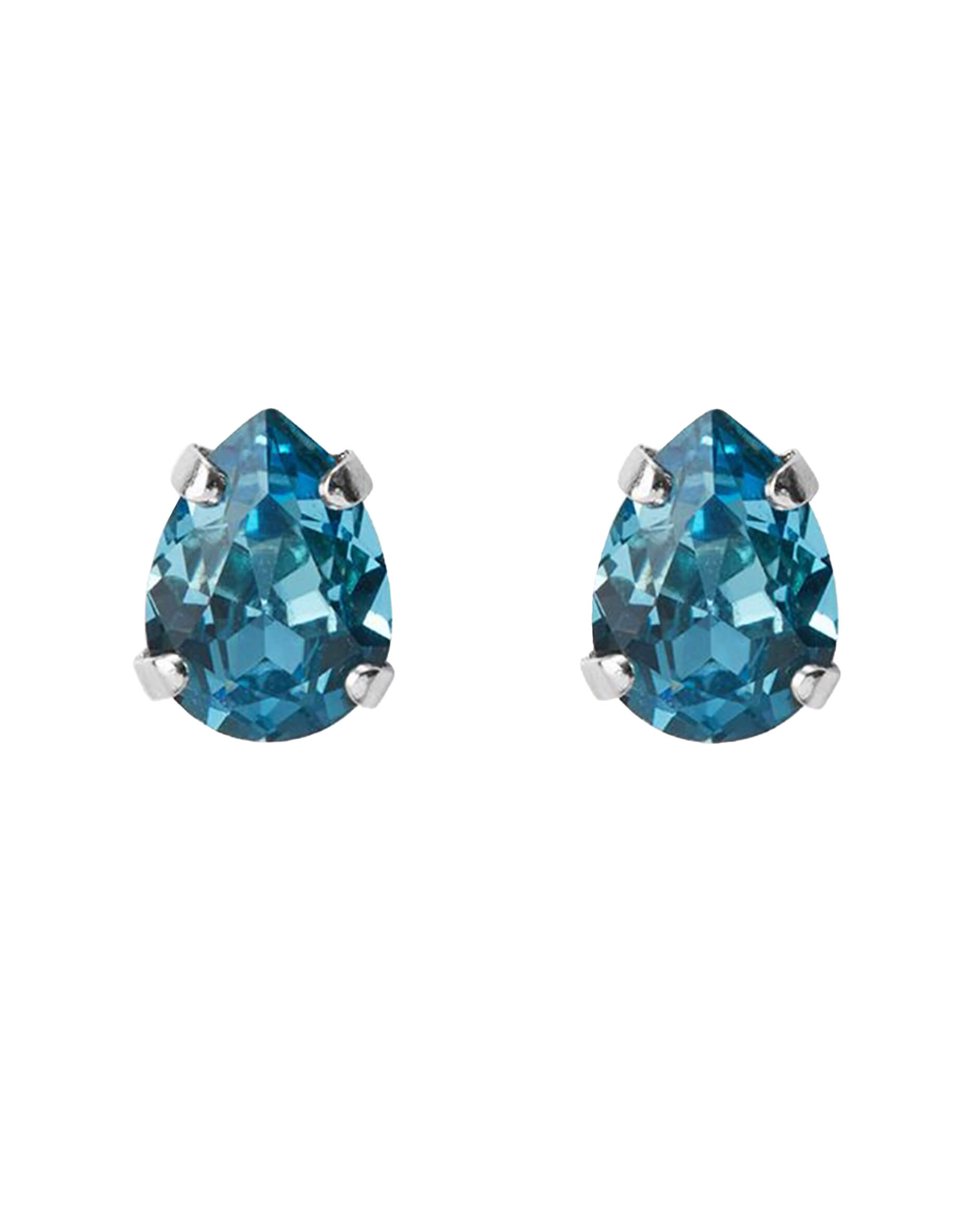 Super Petite Drop Stud Earrings Aquamarine Rhodium