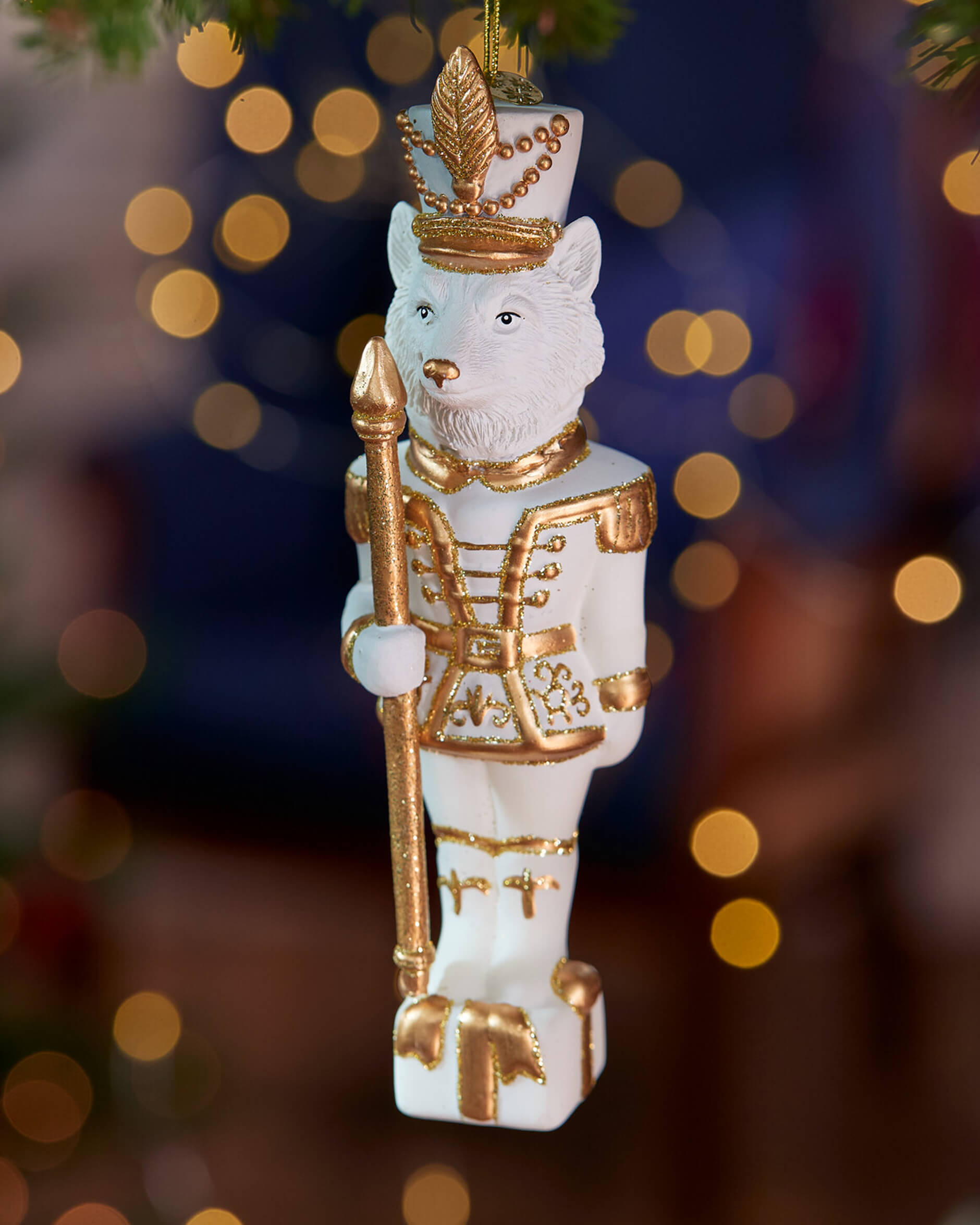 Lucian ijswolf kerstboomhanger wit/goud