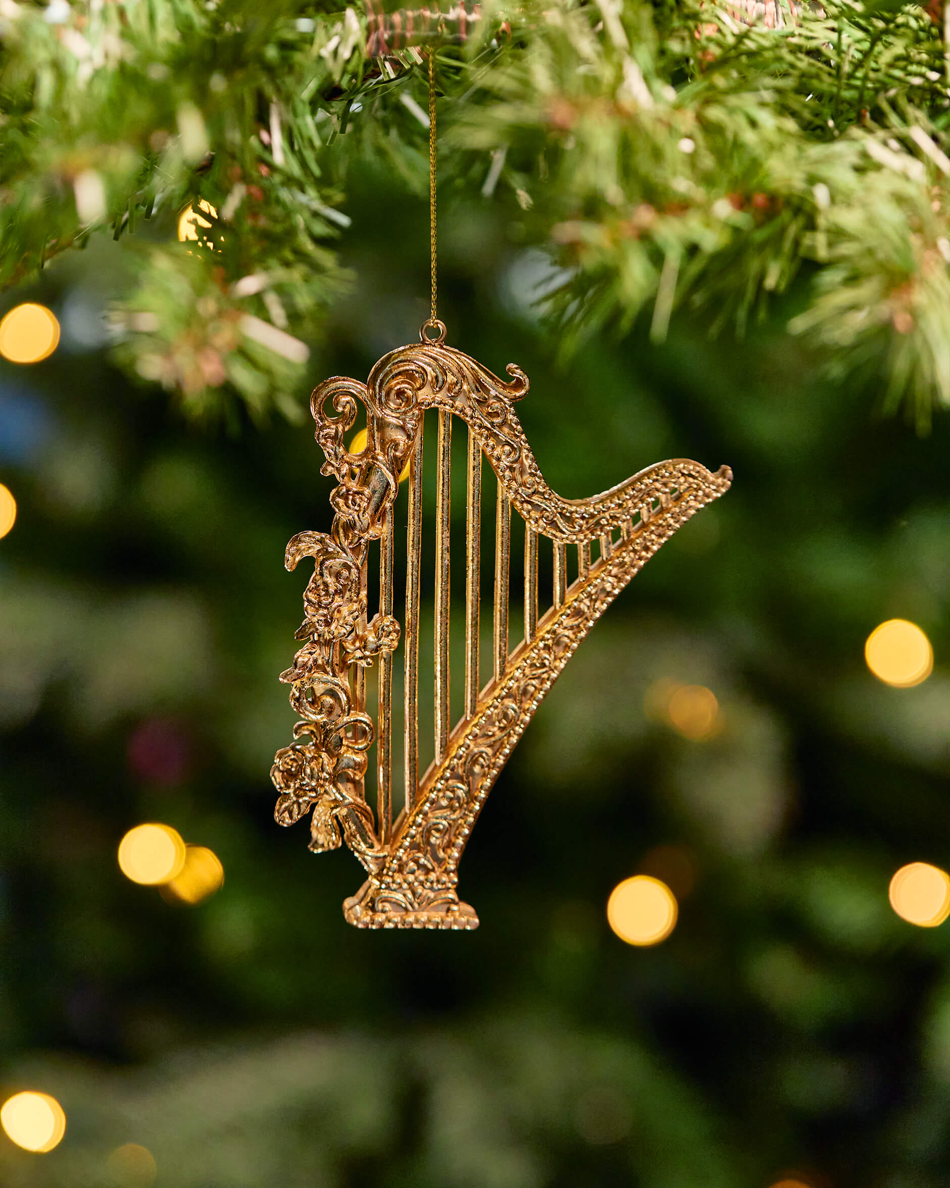Allegra harpa julgransdekoration guld