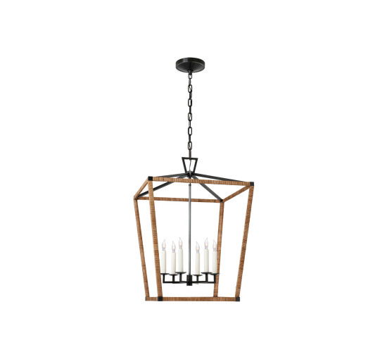 Aged Iron - Darlana Wrapped Lantern Antique-Burnished Brass/Natural Rattan L