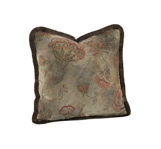 Taupe - Miralago Flower Cushion Cover Fringes Beige