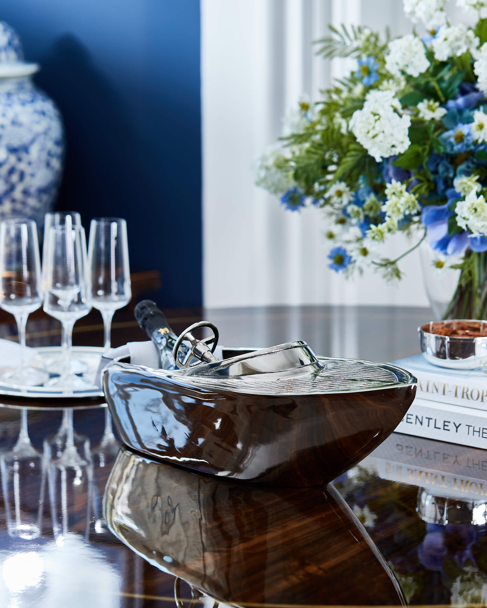 Cassis champagnekylare båt silver