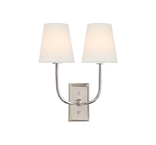 Polished Nickel - Hulton Double Sconce Polished Nickel/Linen