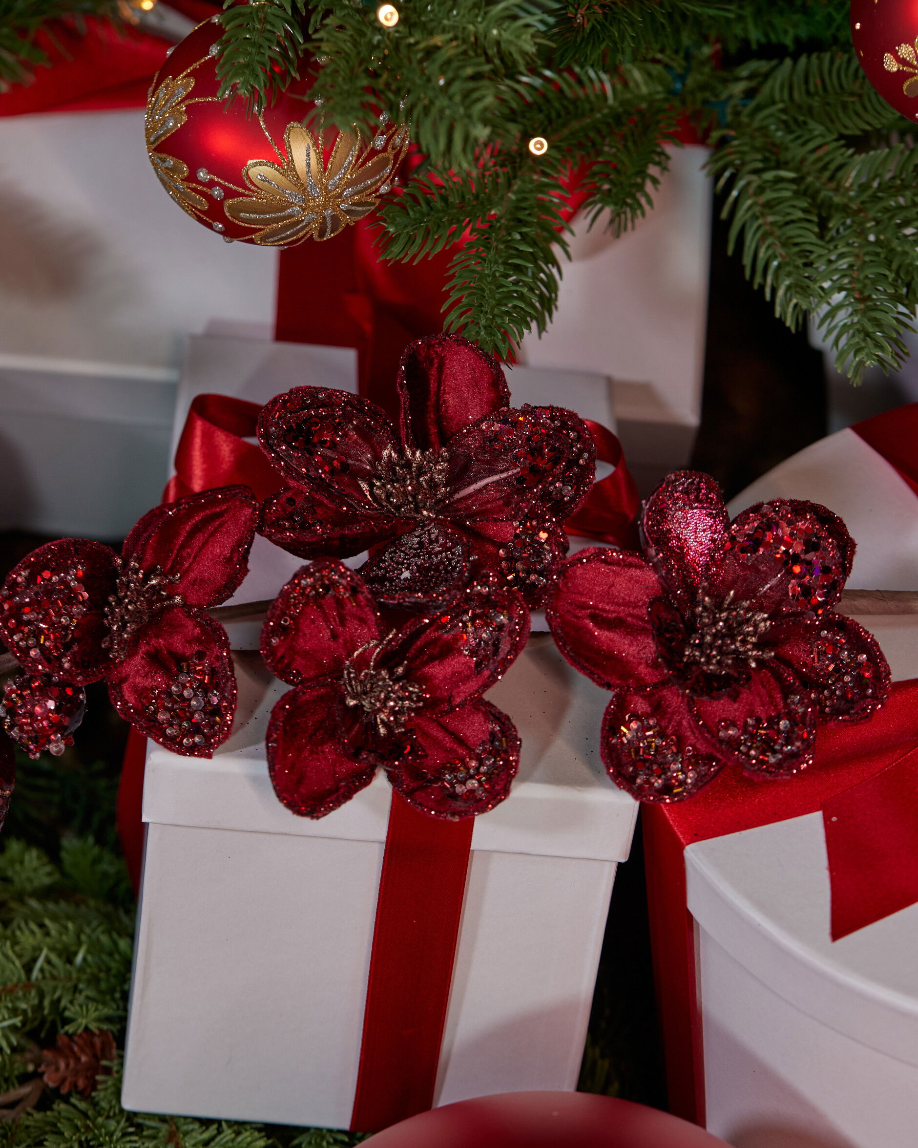 Magnolia Blossom Decorative Branch Burgundy