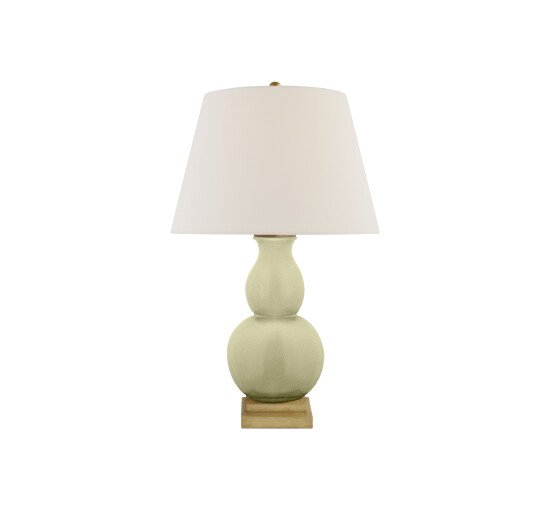 null - Gourd Form Table Lamp Celadon Crackle with Linen Small