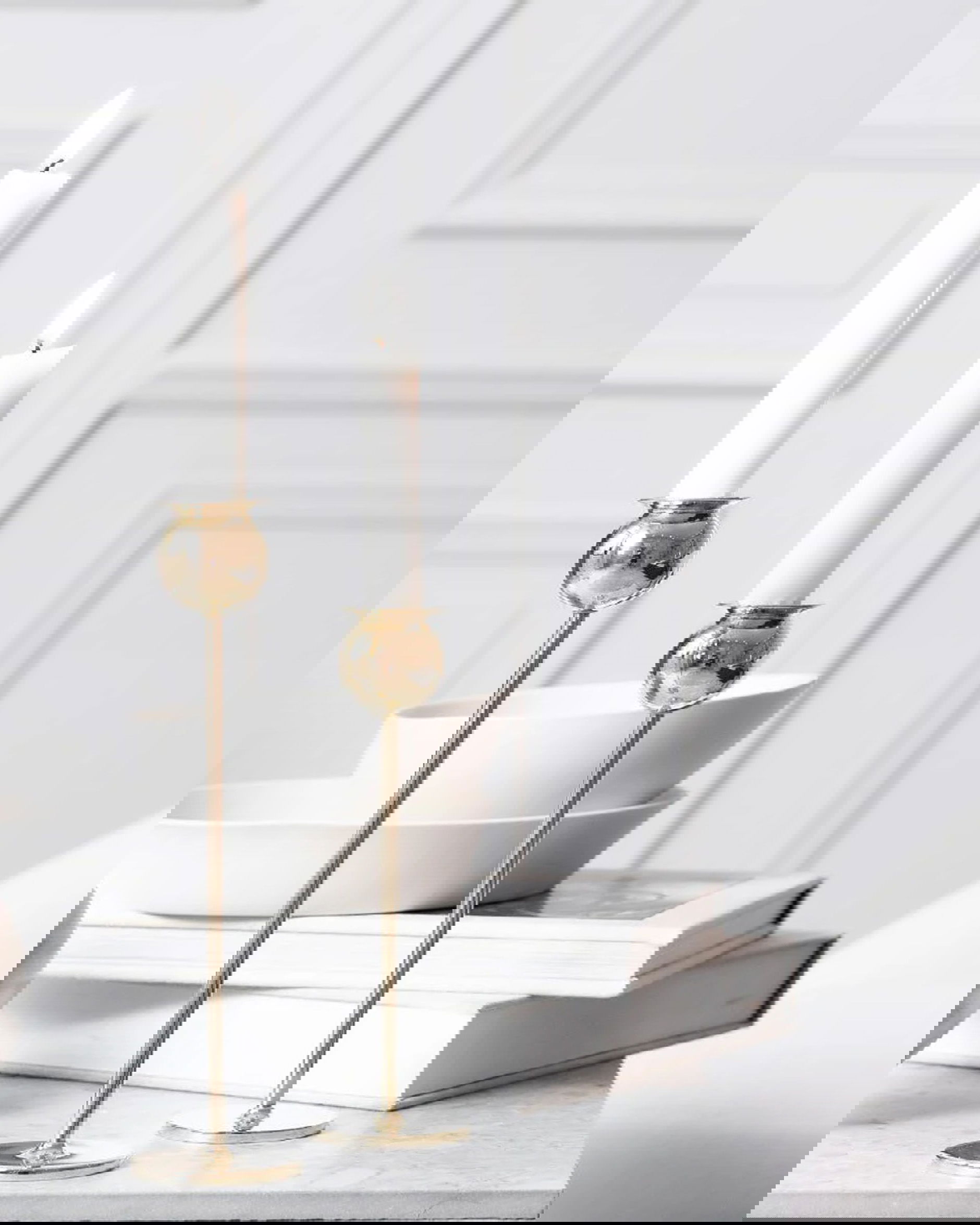 Tulp kandelaar messing set 3 stuks