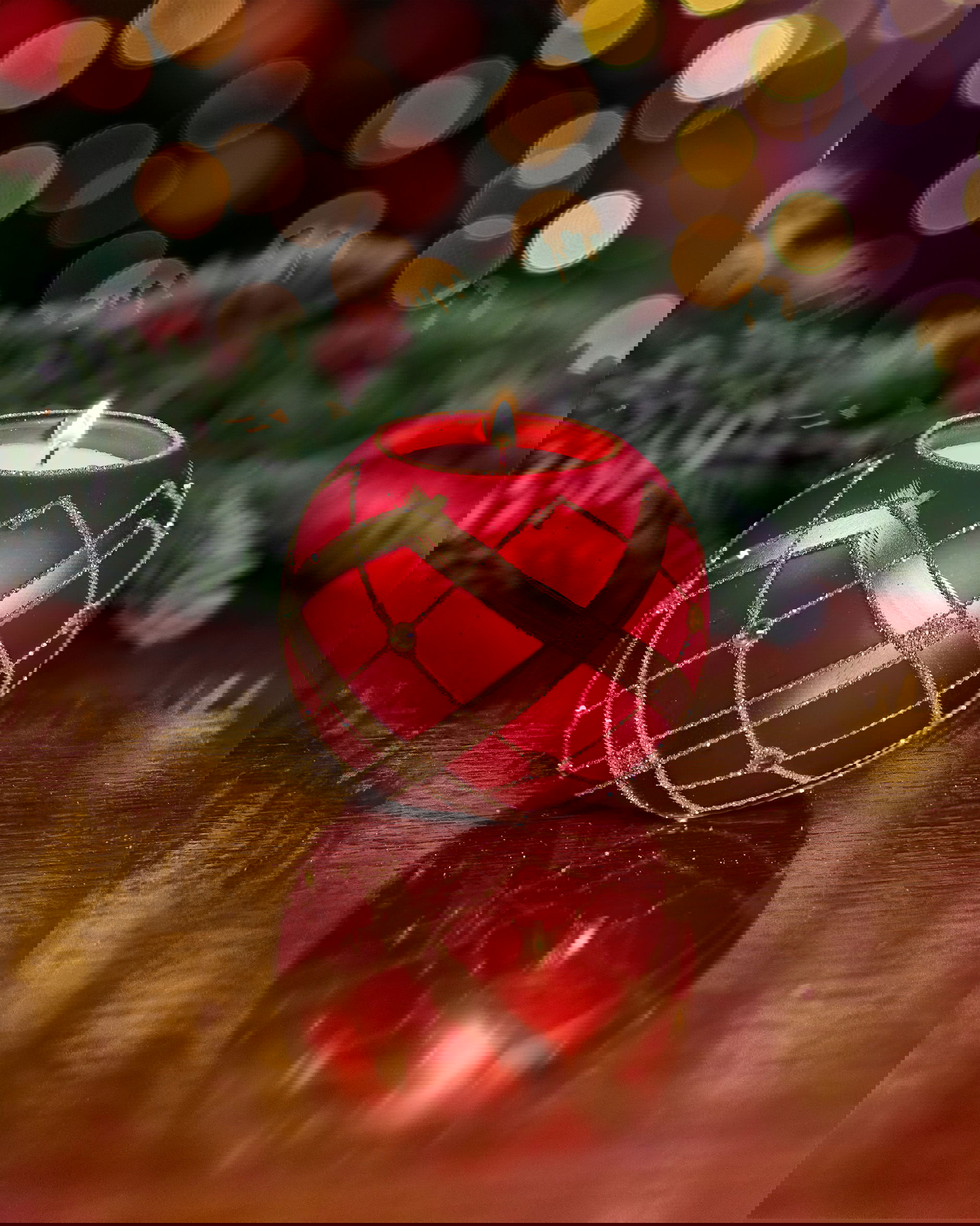 Mariette windlicht rood/goud