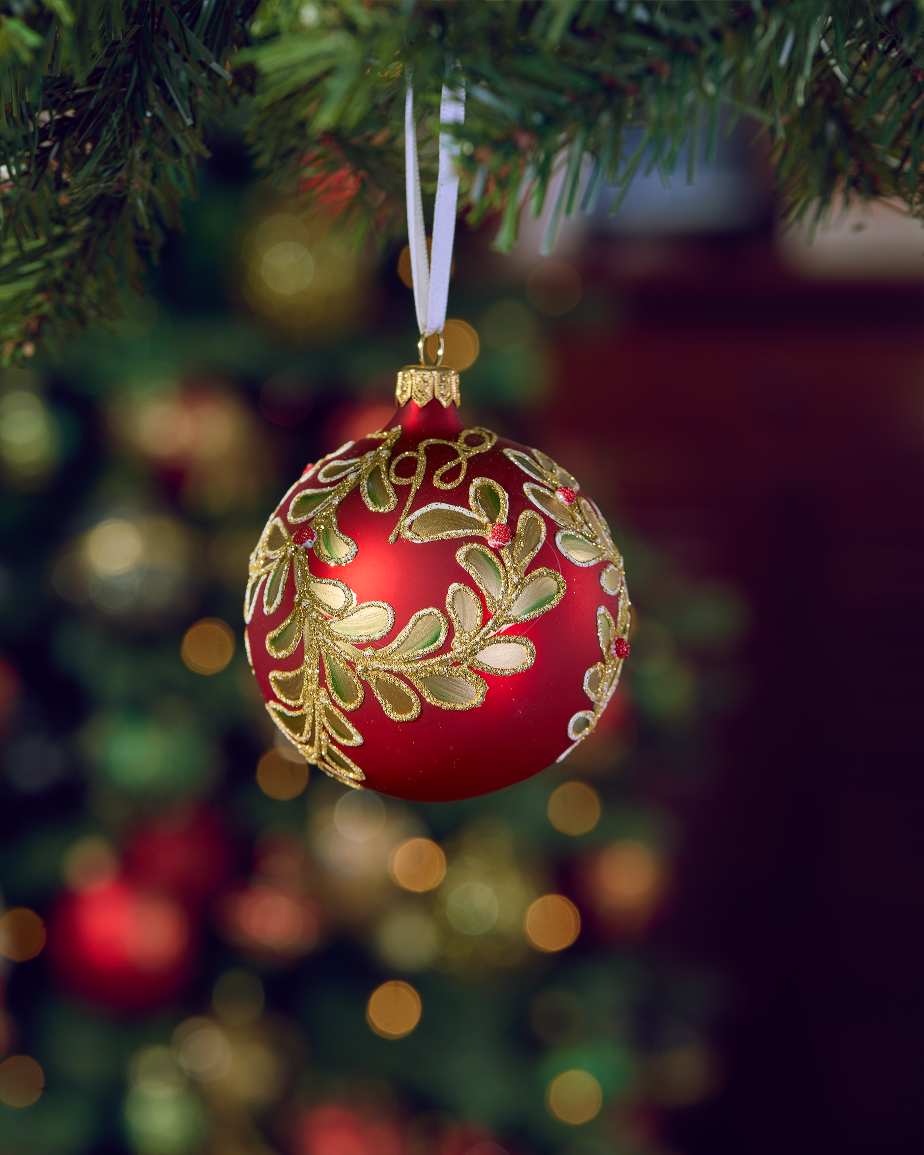 Lux Dolce Leaves Weihnachtskugel rot