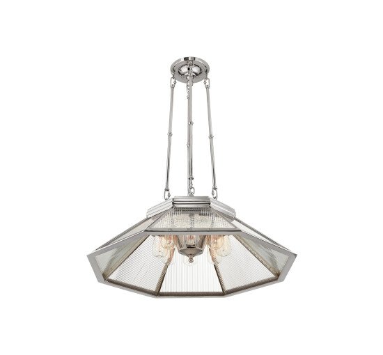 Polished Nickel/Clear Ribbed Glass - Rivington Eight-Paneled Chandelier Natural Brass/Antiqued Ribbed Mirror