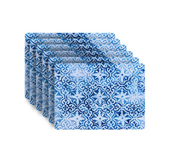 Portofino spisebrikker, blå/hvite 6-pakning