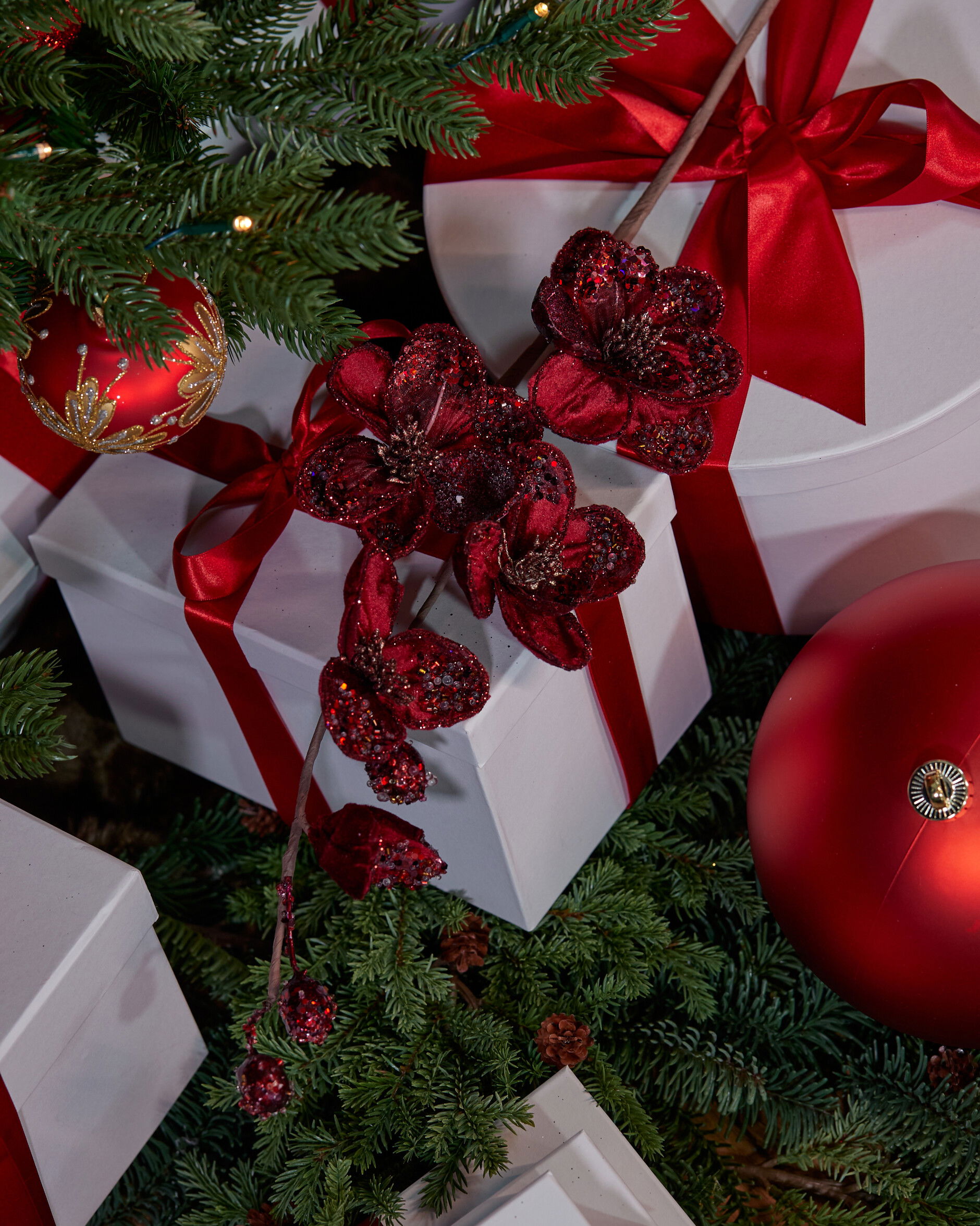 Magnolia Blossom Decorative Branch Burgundy