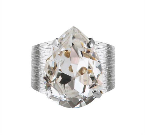 Rhodium - Classic Drop Ring Crystal