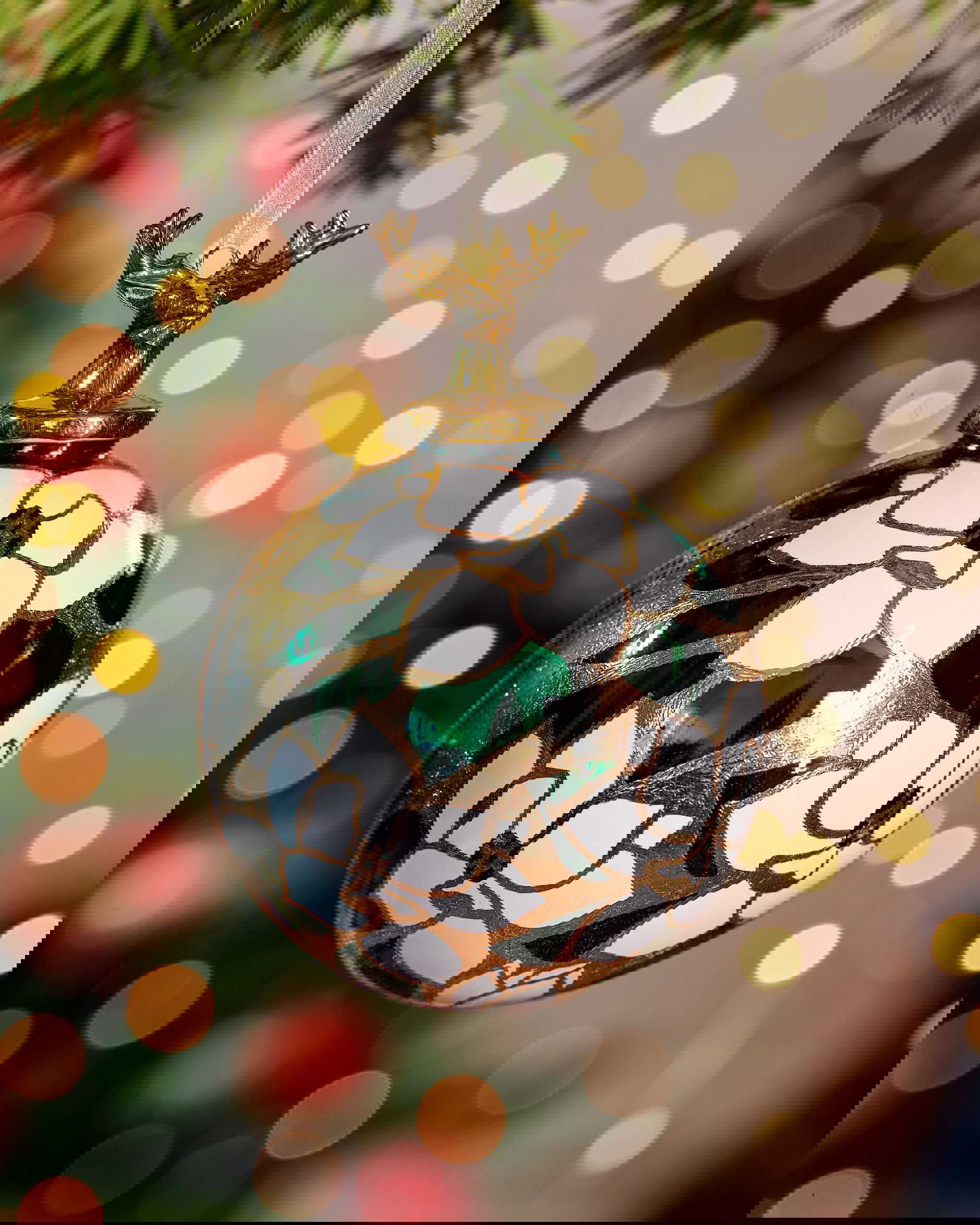 Royal Stag kerstbal groen/wit 10 cm