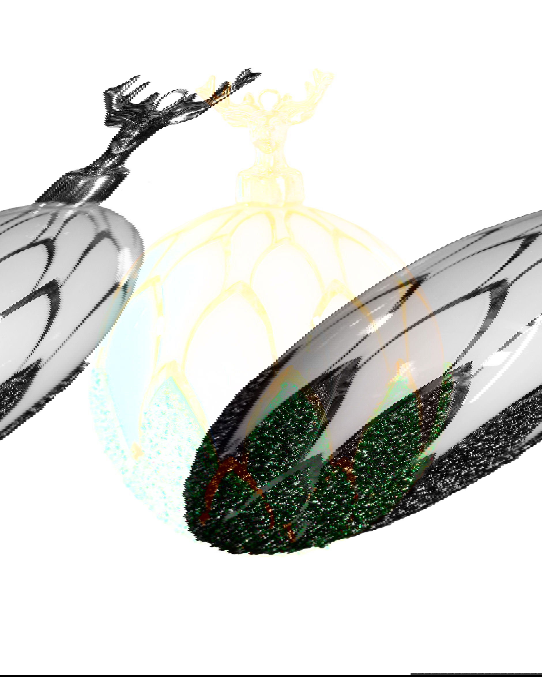 Garden Stag kerstbal groen/wit 10 cm