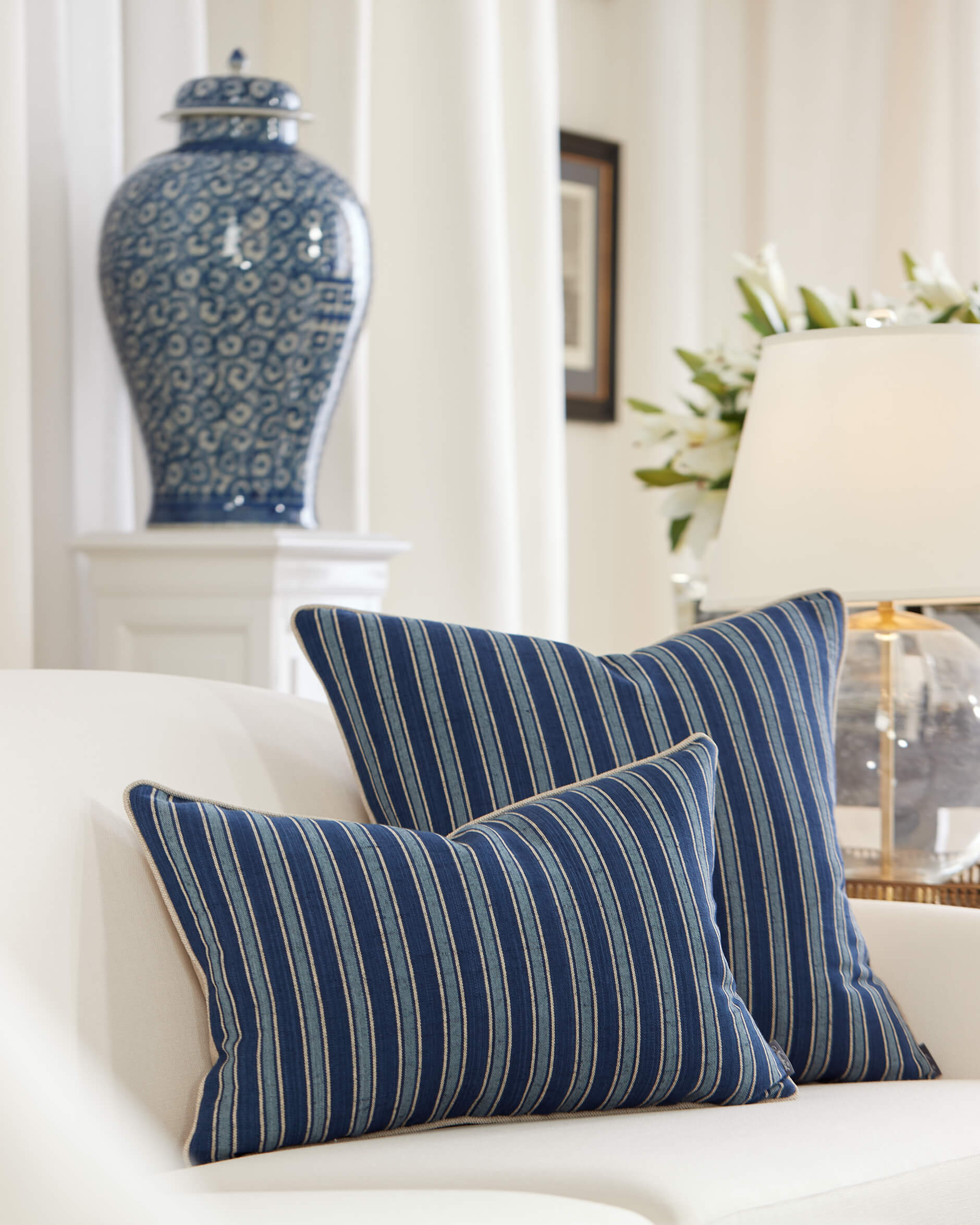 Bungalow Stripe kuddfodral indigo