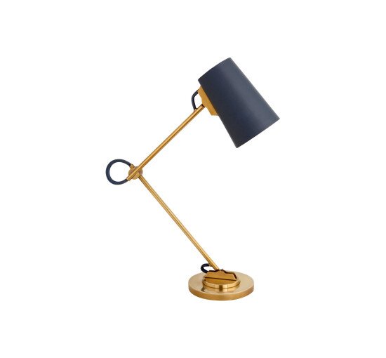 Natural Brass/Navy Leather - Benton Adjustable Desk Lamp Natural Brass/Saddle Leather