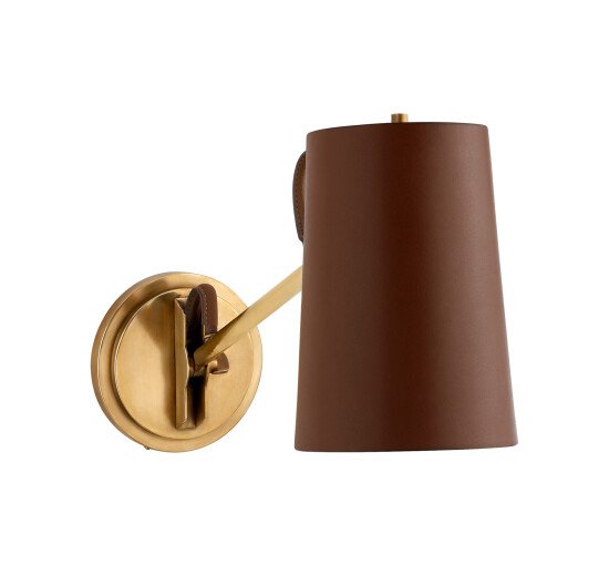 Natural Brass/Saddle Leather - Benton Single Library Sconce Polished Nickel/Chocolate Leather