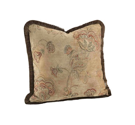Beige - Miralago Flower Cushion Cover Fringes Taupe