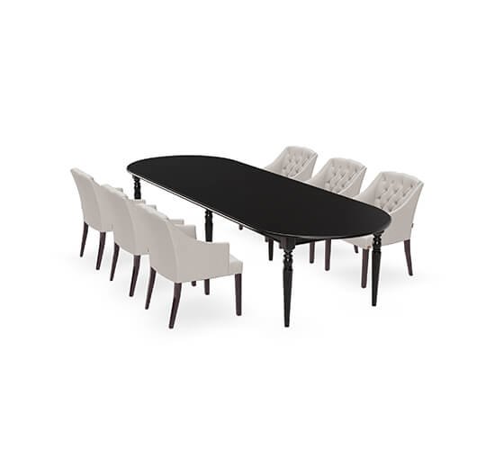 Osterville spisebord modern black med Delano spisestol sand