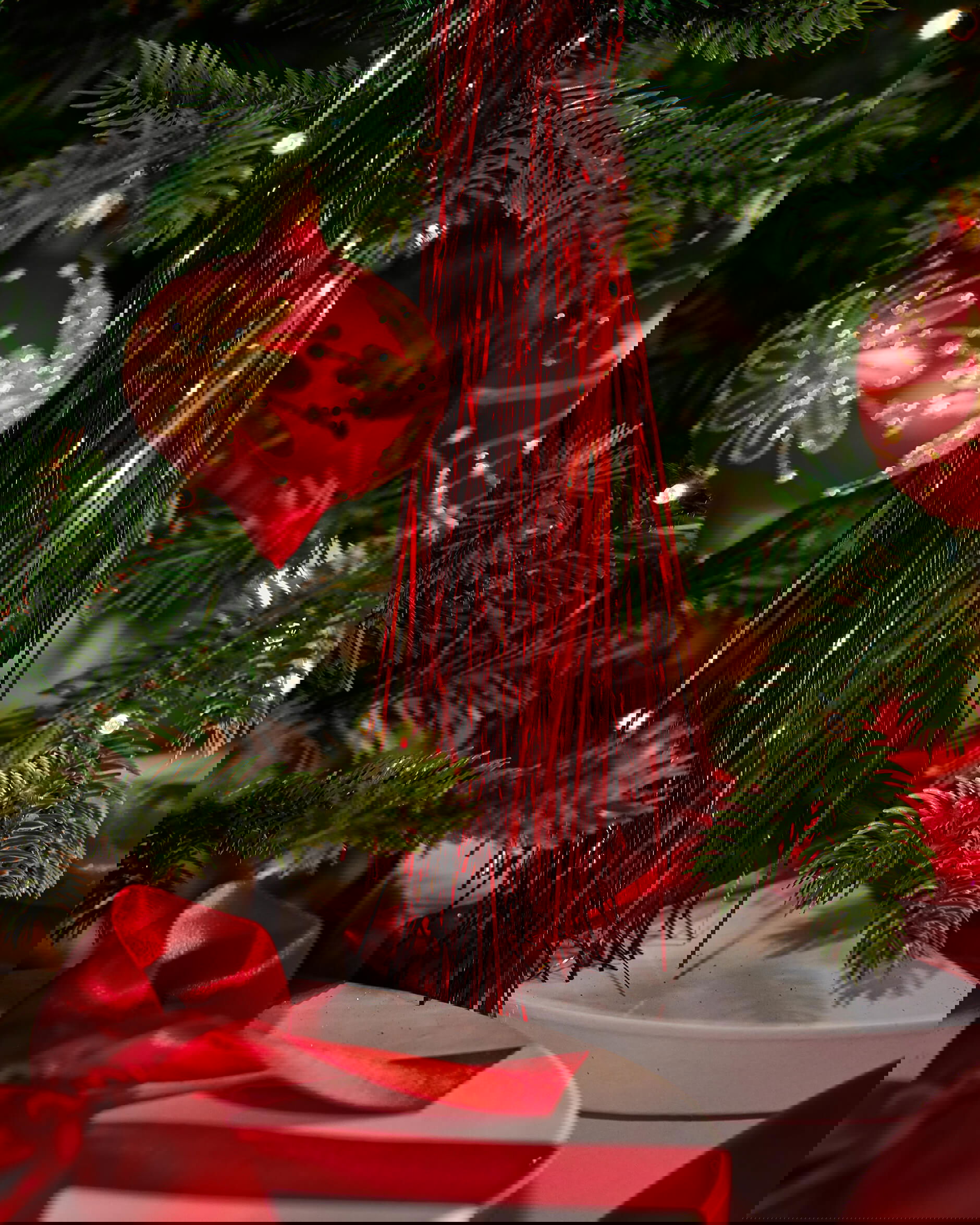 Lametta glitter julgransdekoration vinröd