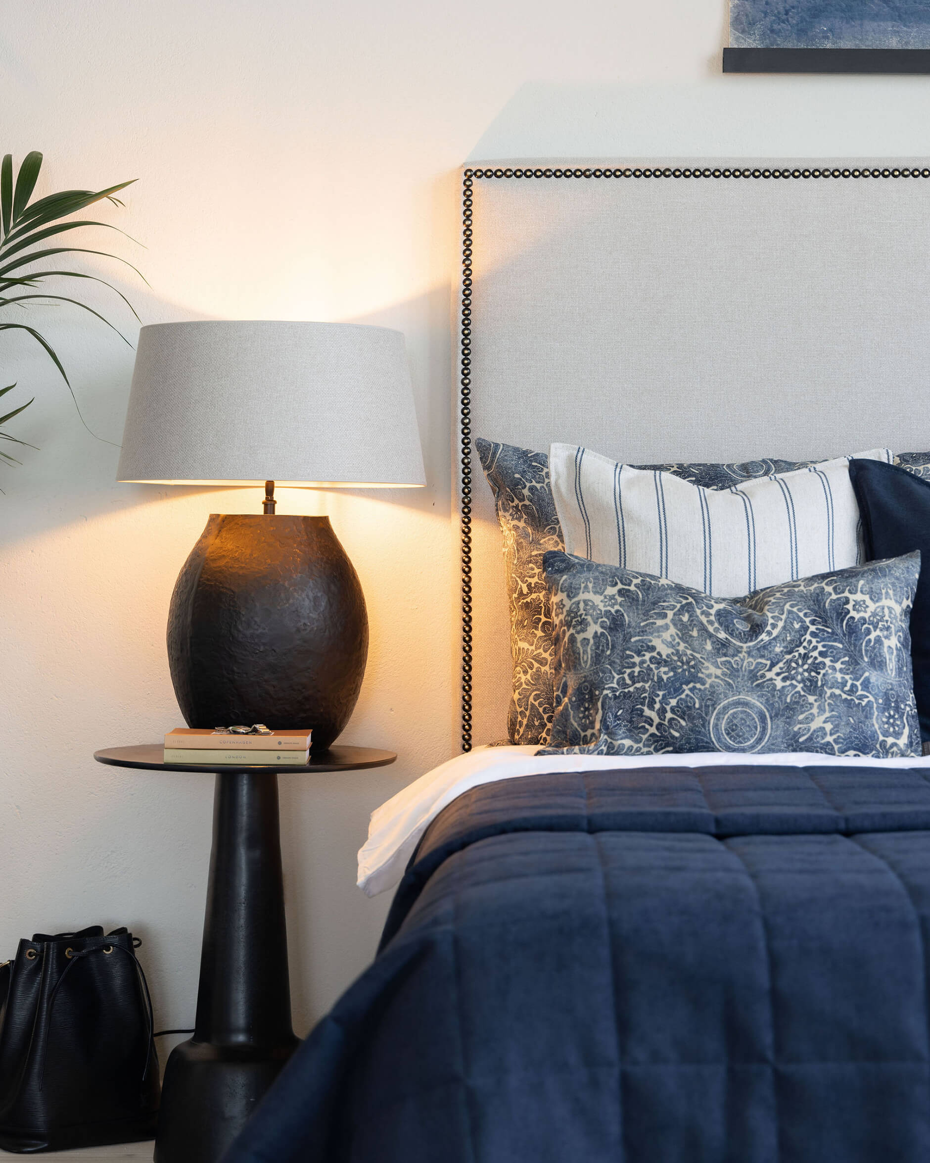 Lotus Stripe Cushion Cover Blue