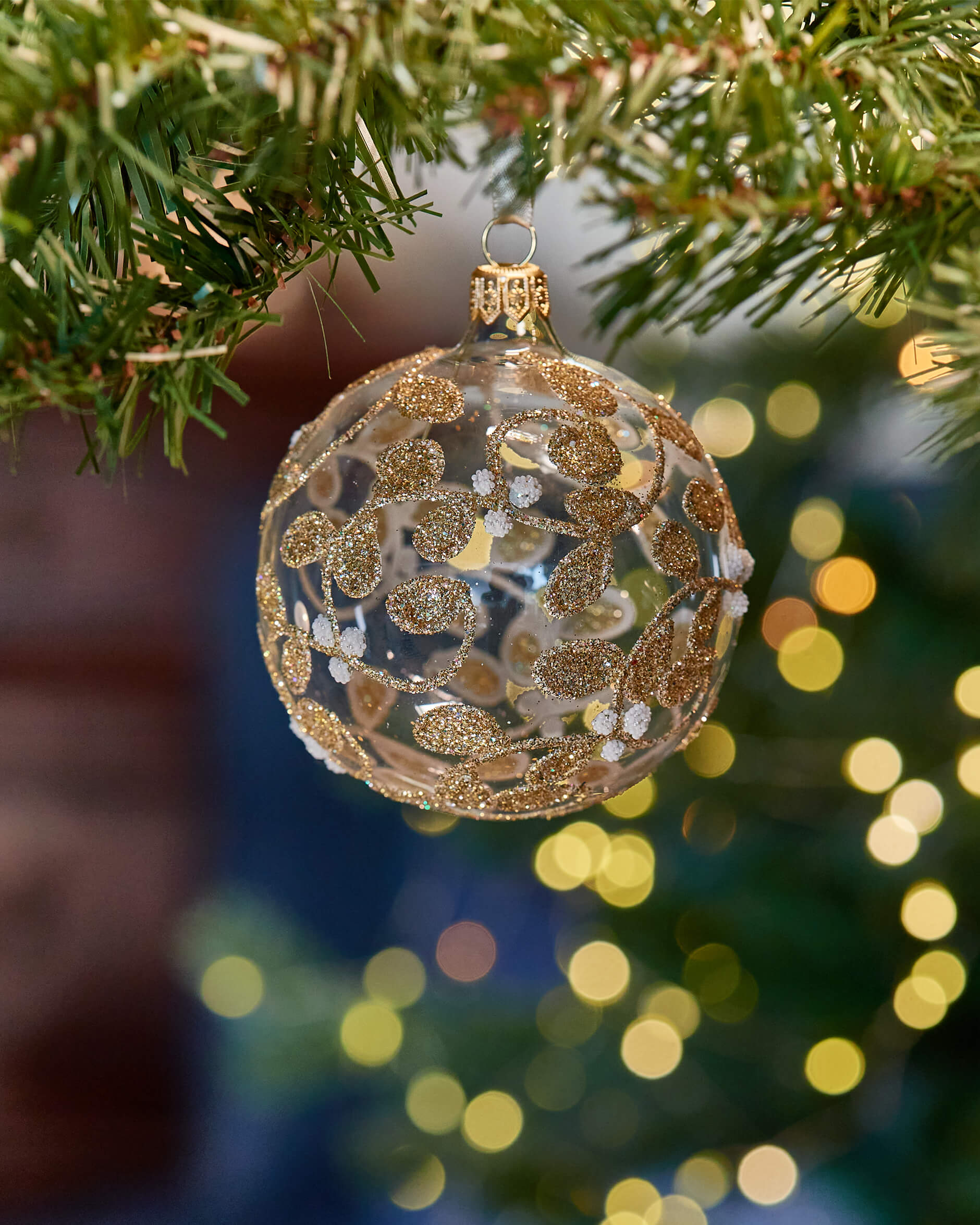 Lux Sparkling Leaves julkula klarglas 8cm