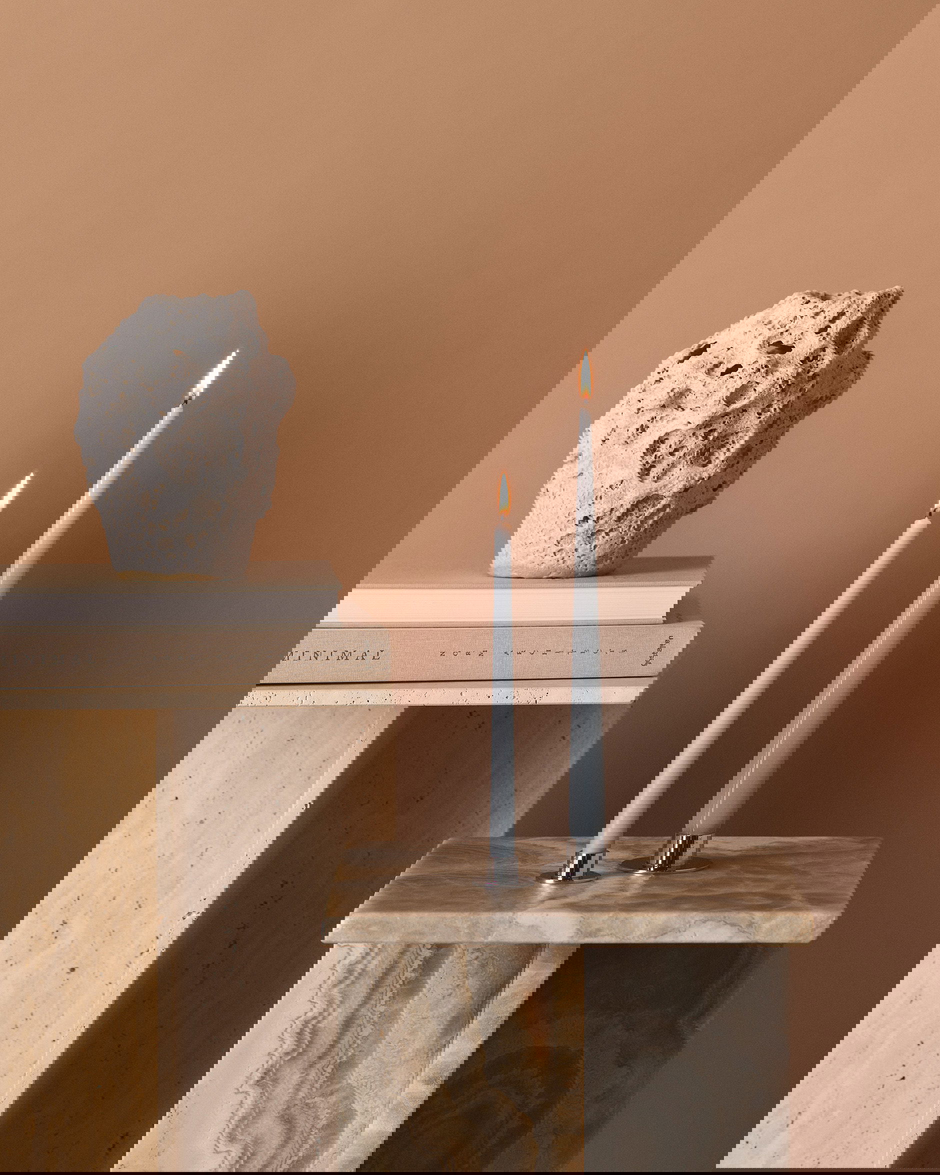 Kroonkaarsen dusty blue set van 4