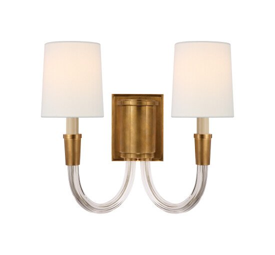 Antique Brass - Vivian Double Sconce Polished Nickel/Linen