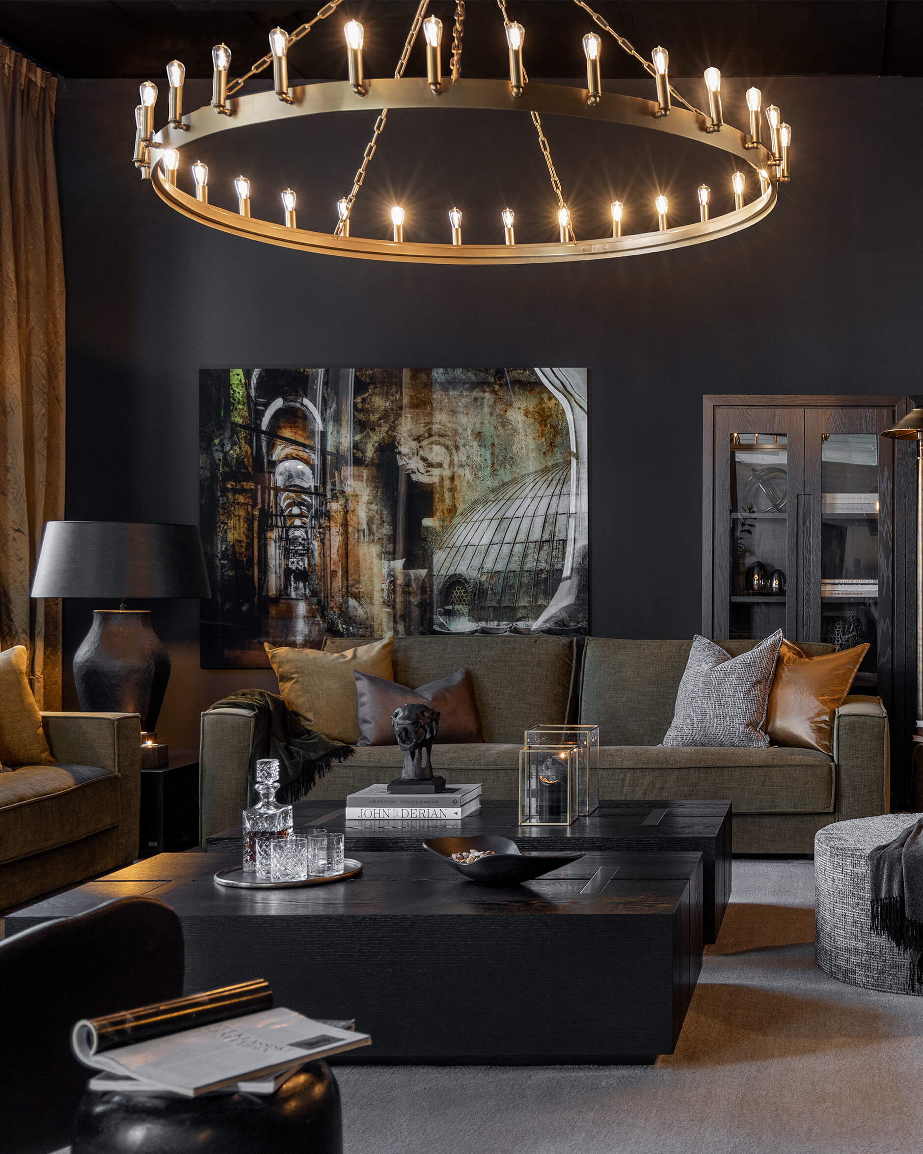 Crown taklampa antik mässing Ø165