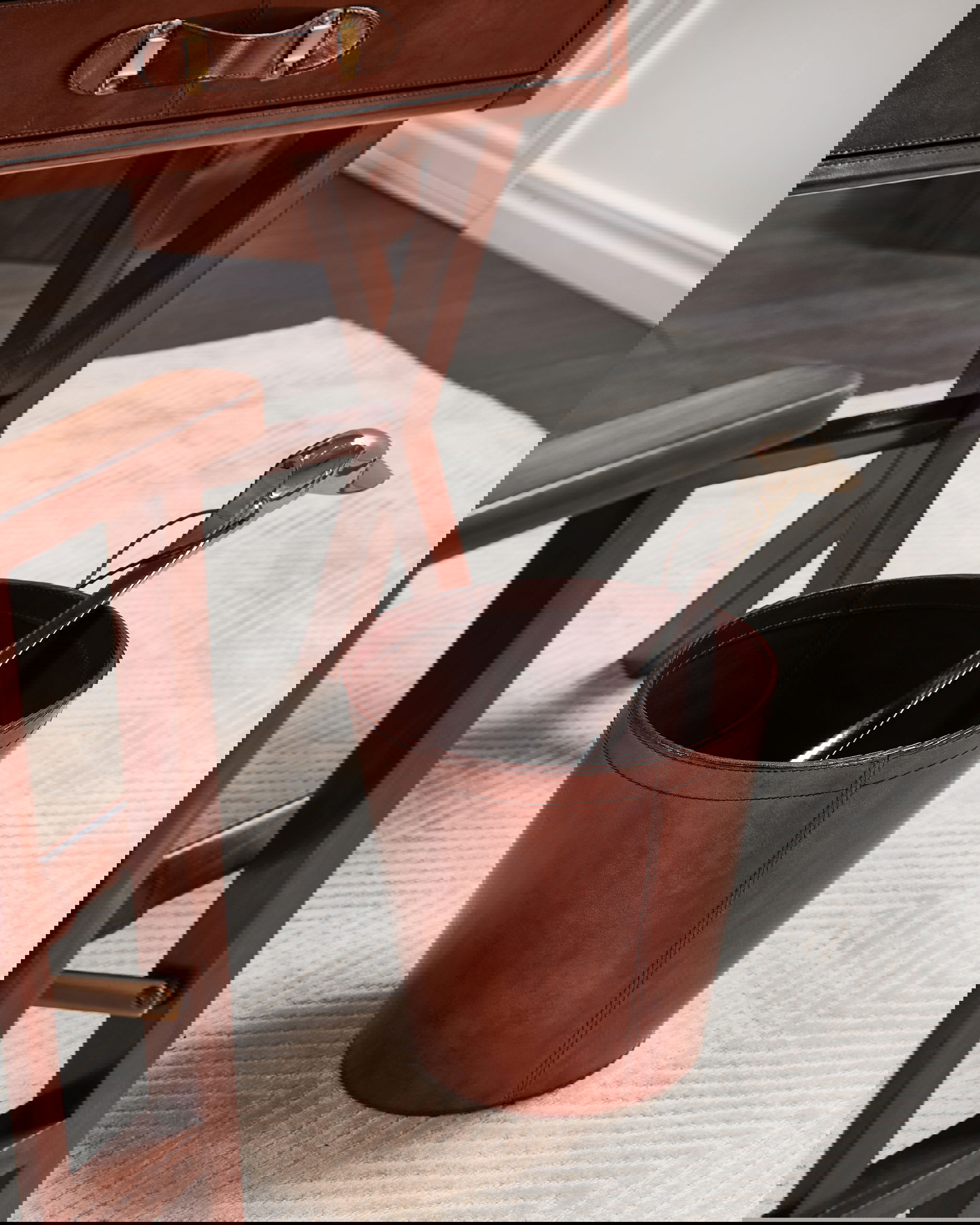 Kensington papperskorg läder rund