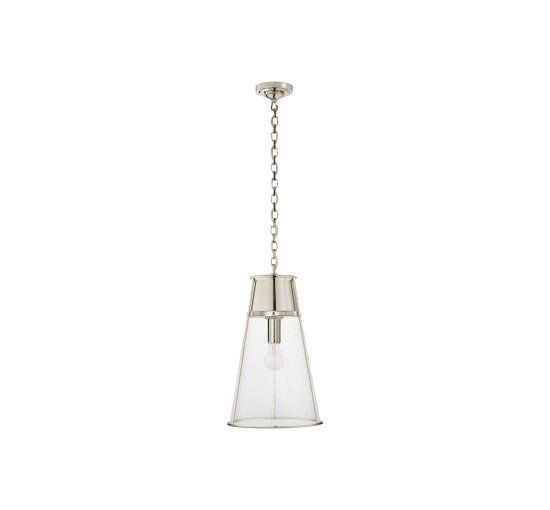 Polished Nickel - Robinson Large Pendant Antique Brass/Seeded Glass