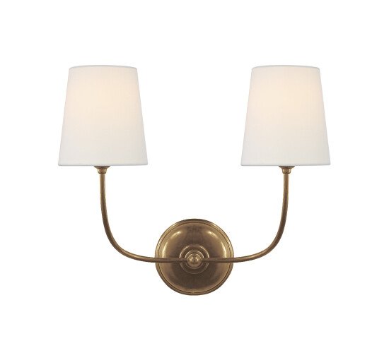 Antique Brass - Vendome Double Sconce Polished Nickel/Linen