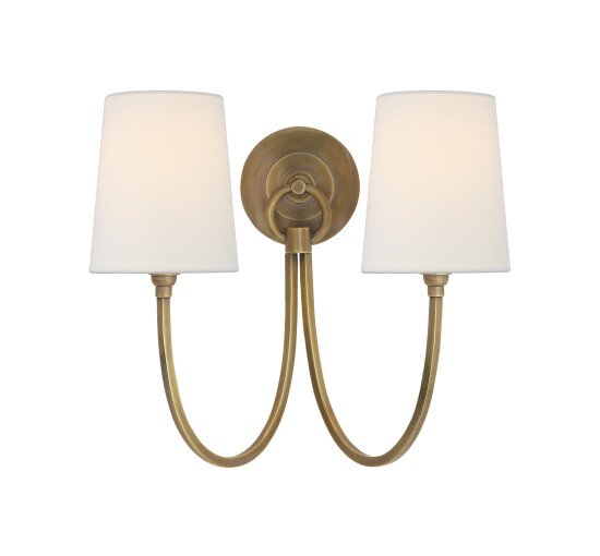 Antique Brass - Reed Double Sconce Antique Brass/Linen