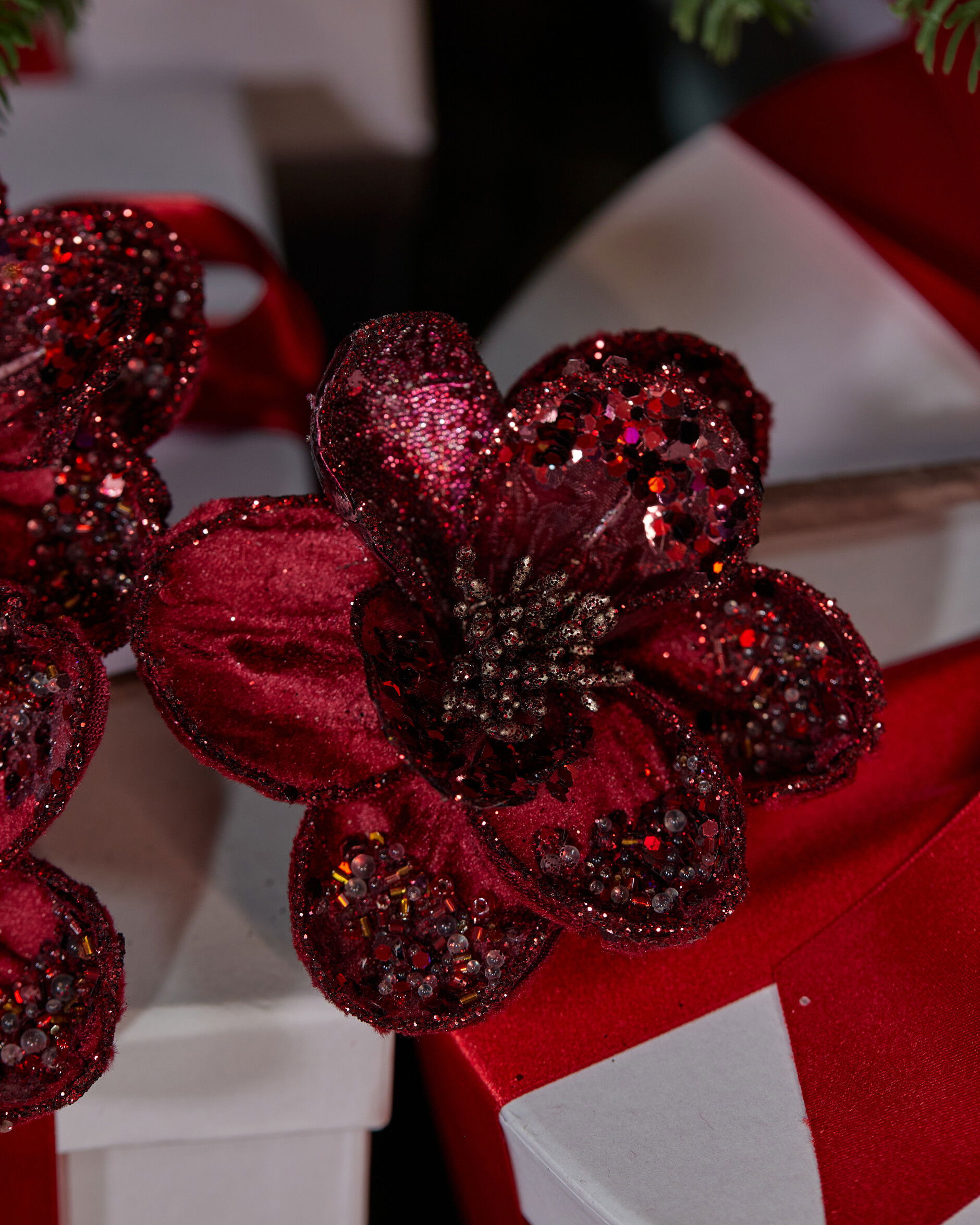 Magnolia Blossom Decorative Branch Burgundy