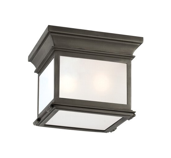 null - Club Square Flush Mount Bronze/Frosted Glass Small