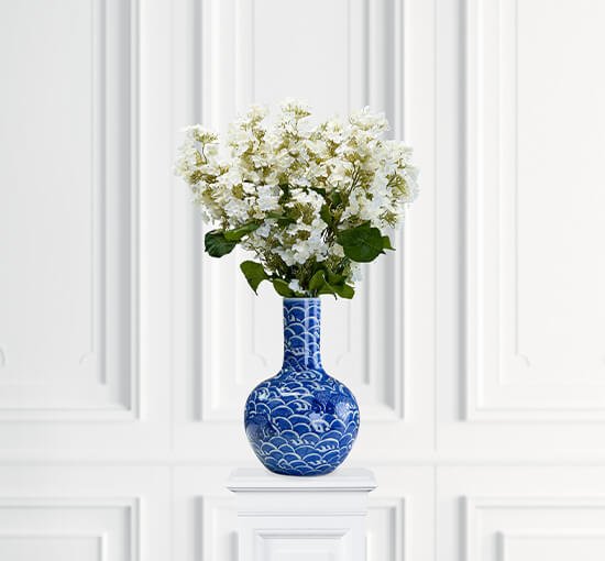Hvid - Kunstig Hortensia stilk blå