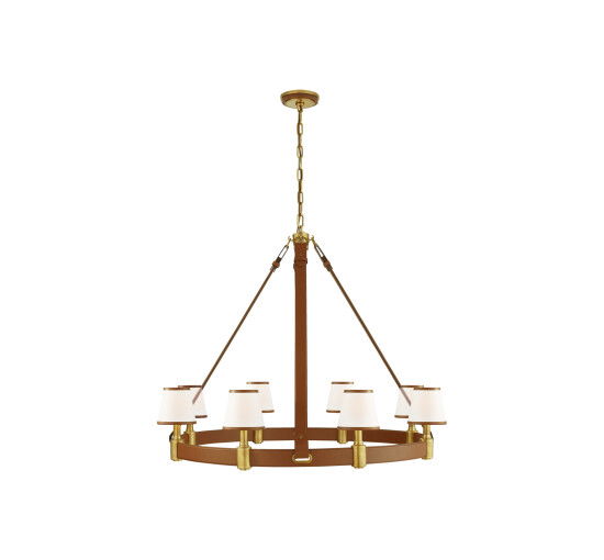 Natural Brass/Saddle Leather - Riley Ring Chandelier Natural Brass/Navy Leather