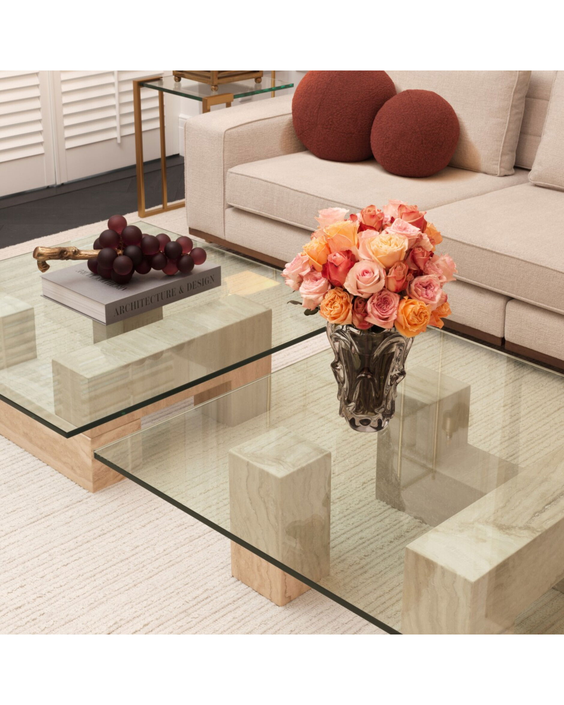 Ikal soffbord travertin