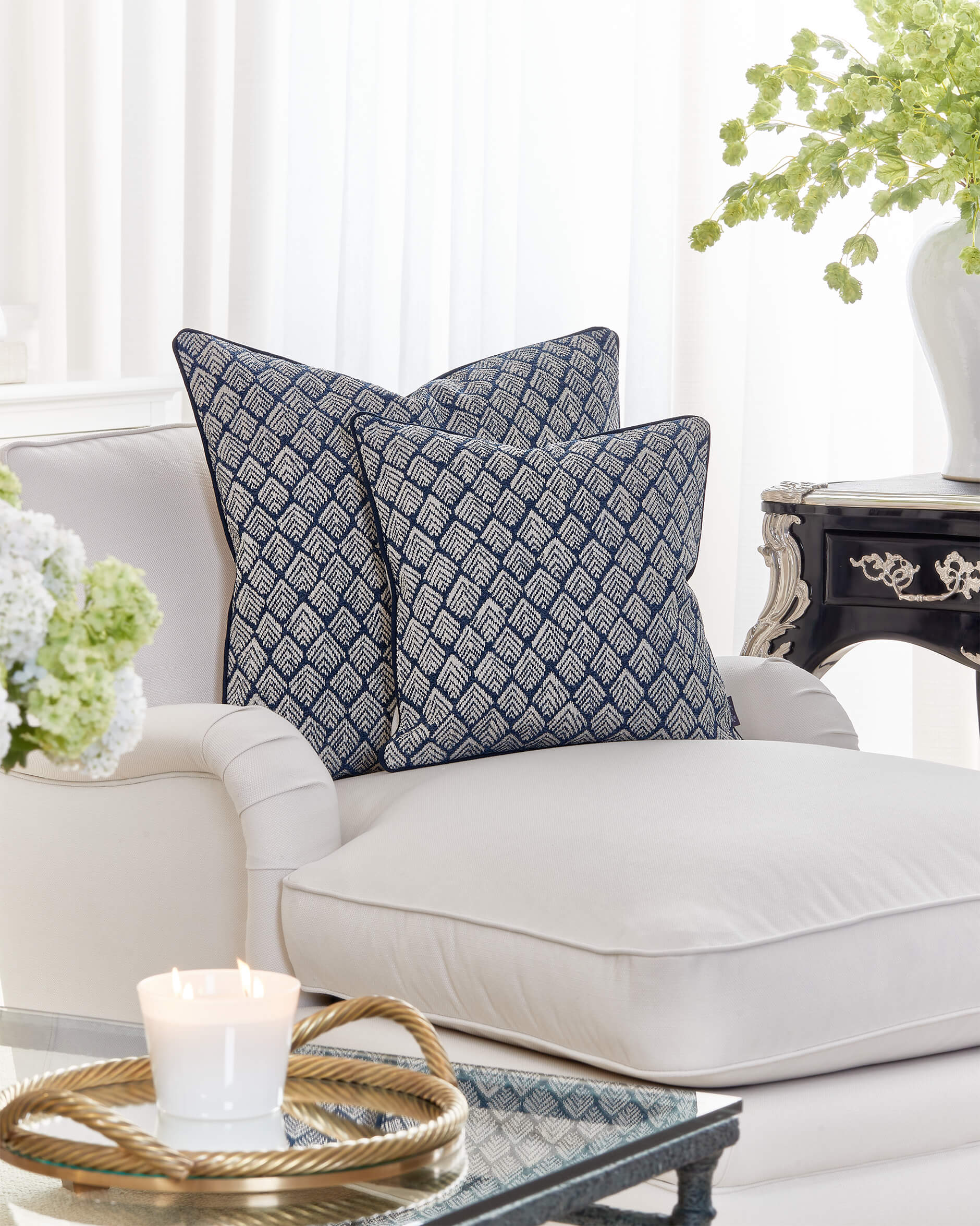 Edna kuddfodral blå/vit