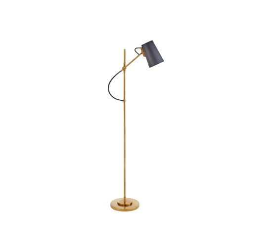Natural Brass/Navy Leather - Benton Adjustable Floor Lamp Polished Nickel/Chocolate Leather