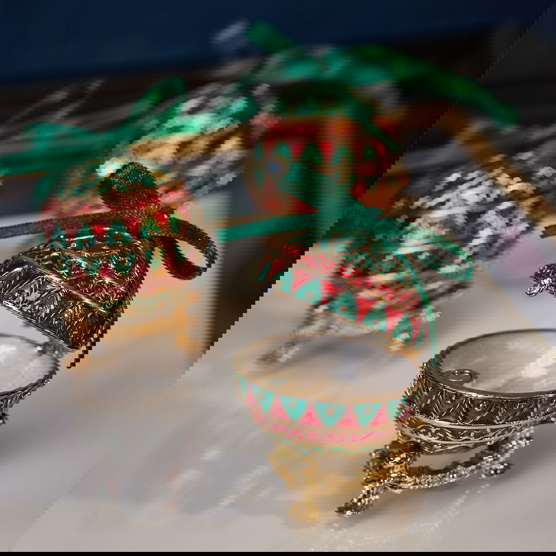 Leonard fabergéegg juledekorasjon grønn/rød