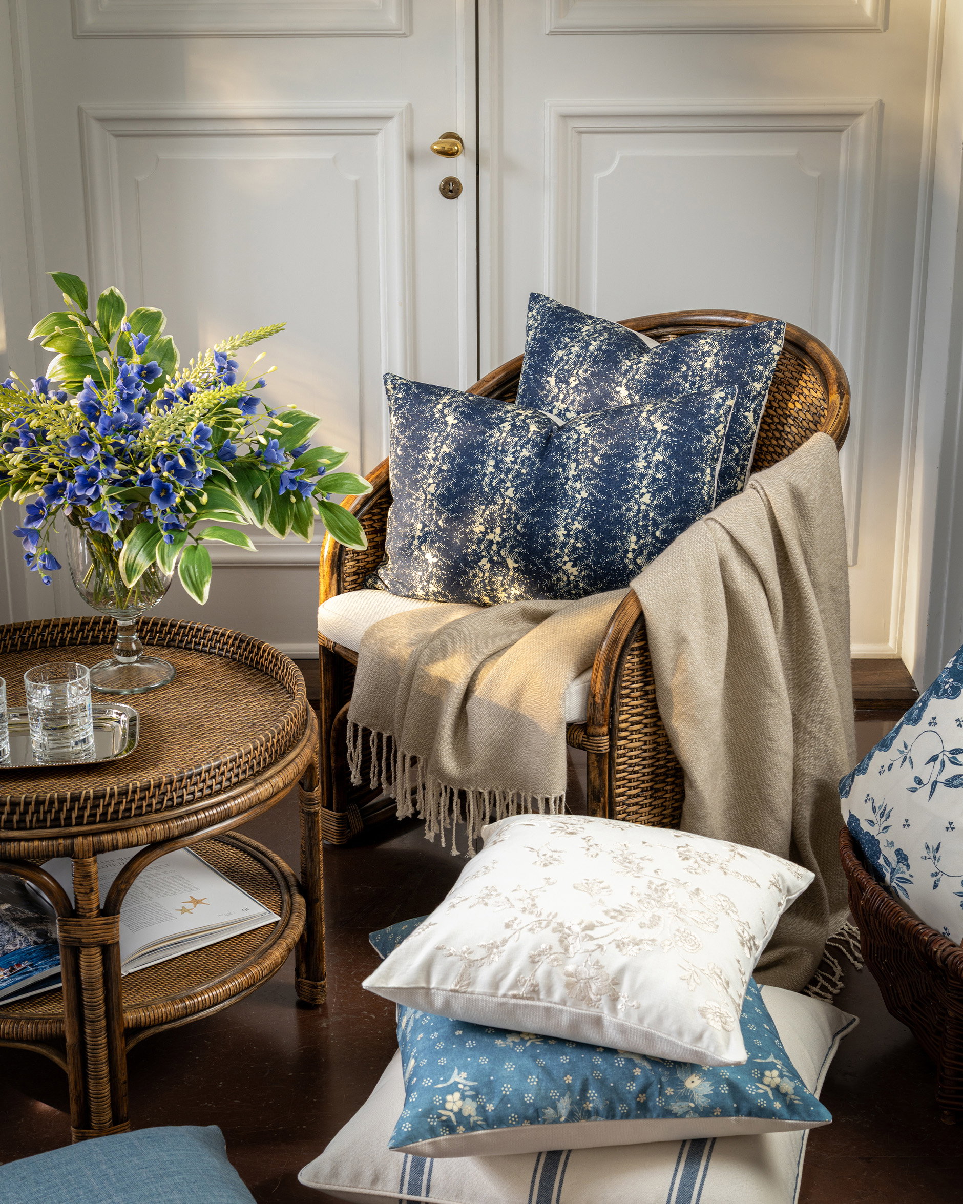 Barnacle Stripe cushion cover, dark blue
