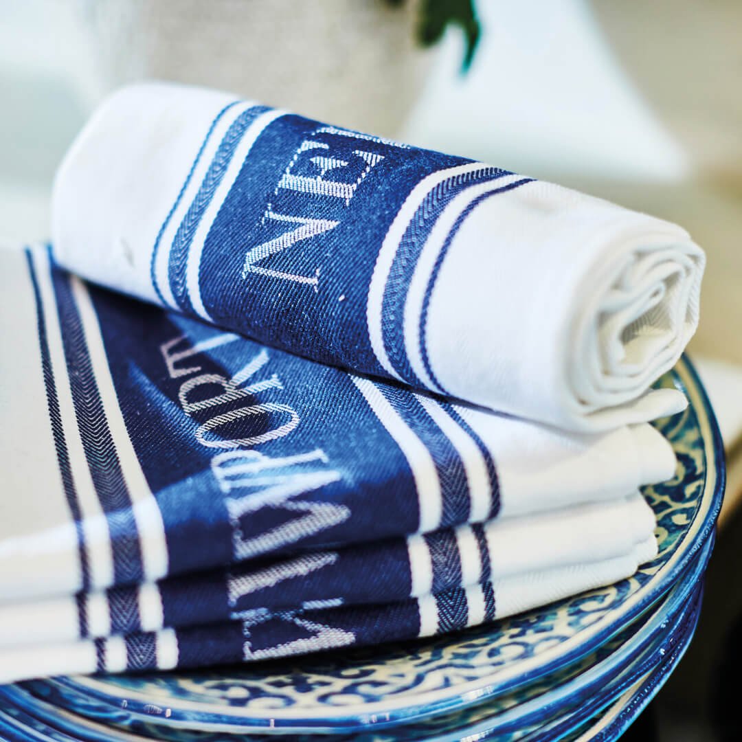 Provence kjøkkenhåndkle hvit/blå