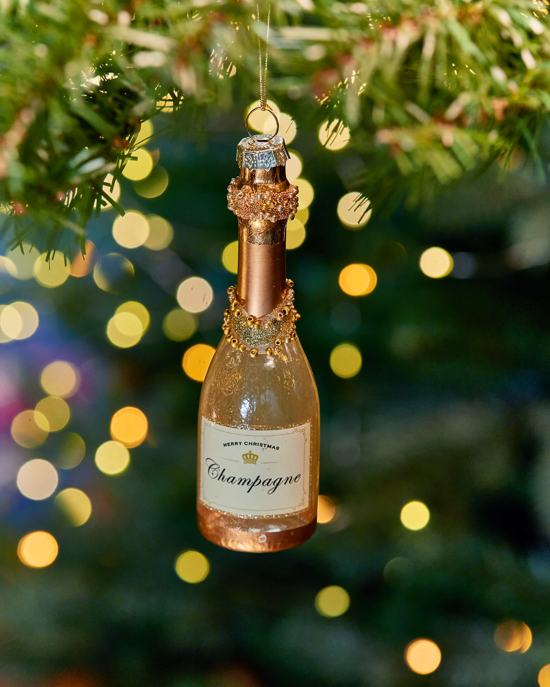 Laila champagneflaska julgransdekoration creme