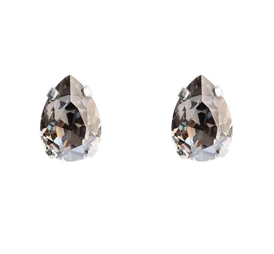 Rhodium - Petite Drop Stud Earrings Black Diamond