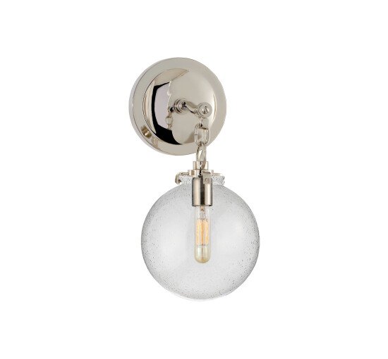 Polished Nickel - Katie Globe Sconce Bronze/Seeded Glass Small